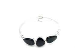 Silver Whitby Jet 3 Stone Bangle