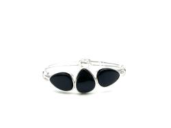 Silver Whitby Jet 3 Stone Bangle