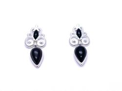 Silver Filagree Whitby Jet Drop Earrings