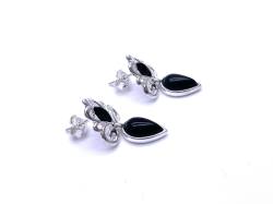 Silver Filagree Whitby Jet Drop Earrings