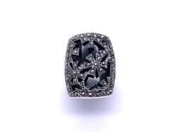 Silver Marcasite & Onyx Ring