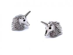 Silver CZ Unicorn Stud Earrings