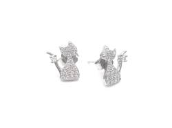 Silver CZ Abstract Cat Earring Studs