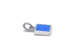 Silver Square Blue Opalique Pendant 20mm