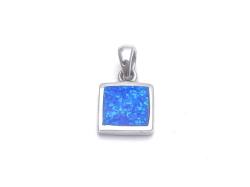 Silver Square Blue Opalique Pendant 20mm