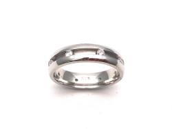 Silver CZ Satin Wedding Band 5mm