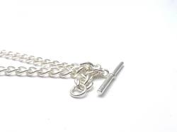 Silver Plated Double Watch Chain with T Bar 16 1/2