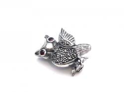 Silver Marcasite & CZ Owl Brooch