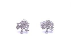 Silver CZ Tree of Life Stud Earrings 8mm