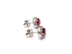 Silver Red & White CZ Stud Earrings 10mm