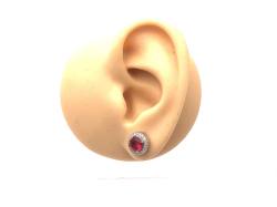 Silver Red & White CZ Stud Earrings 10mm