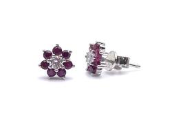 Silver CZ Flower Earring Studs 9mm