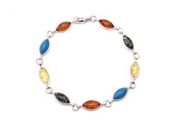 Multi Coloured Amber and Turquoise Bracelet 8 inch