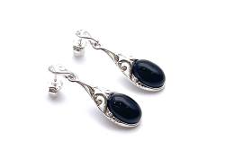 Silver Whitby Jet Drop Earrings