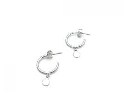 Silver Hoop Stud Earrings with Disc Charm