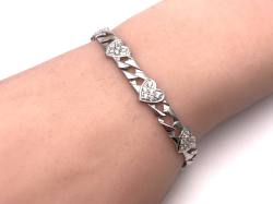 Silver CZ Heart Curb Bracelet 7 Inch