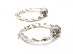 Silver Twisted Hoop Earrings 25mm With CZ Enhancer