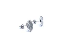 Silver CZ Round Tree Of Life Stud Earrings