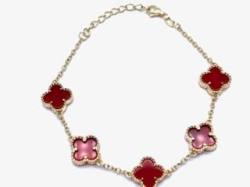 Silver Gold Plated Red Multi Clover Bracelet