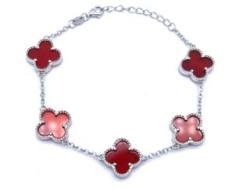 Silver Red Multi Clover Bracelet