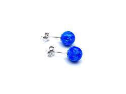 Silver Blue Created Opal Ball Stud Earrings