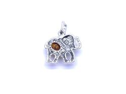 Silver Small Amber Elephant Pendant