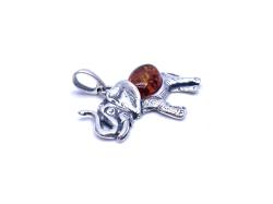 Silver Amber Elephant Pendant