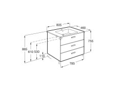 Roca Victoria Basic Unik Gloss White 800mm Basin Unit with 3 Drawers