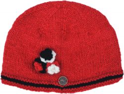 Half fleece lined - pure wool - three flower - beanie - red