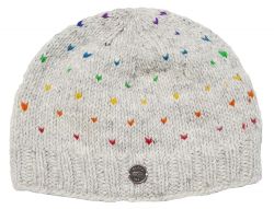 Pure Wool Rainbow tick beanie - Pale Grey