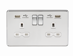 Knightsbridge 13A 2G Switched Socket with Dual USB Charger (2.4A) - Polished Chrome with  White Insert - (SFR9224PCW)