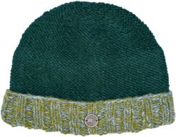 Hand knit pure wool - turn up beanie - pine green
