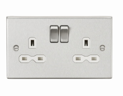 Knightsbridge 13A 2G DP Switched Socket with White Insert - Square Edge Brushed Chrome - (CS9BCW)
