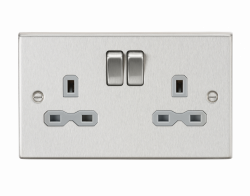 Knightsbridge 13A 2G DP Switched Socket with Grey Insert - Square Edge Brushed Chrome - (CS9BCG)