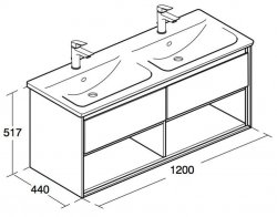 Ideal Standard Connect Air 1200mm Vanity Unit with Open Shelf (Light Grey Wood with Matt White Interior)