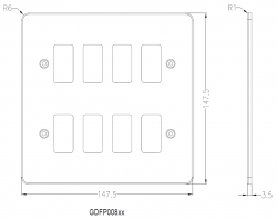 Knightsbridge Flat plate 8G grid faceplate - brushed chrome - (GDFP008BC)