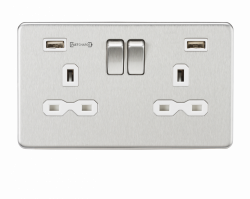 Knightsbridge 13A 2G DP Switched Socket with Dual USB Charger (Type-A FASTCHARGE port) - Brushed Chrome/White - (SFR9906BCW)