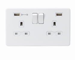 Knightsbridge 13A 2G DP Switched Socket with Dual USB Charger (Type-A FASTCHARGE port) - Matt White - (SFR9908MW)