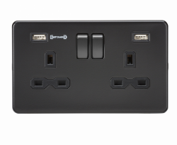 Knightsbridge 13A 2G DP Switched Socket with Dual USB Charger (Type-A FASTCHARGE port) - Matt Black (SFR9906MBB)