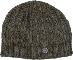 Pure Wool Hand knit - straight chain stitch beanie - khaki