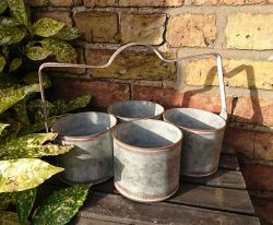 Zinc Metal Set of Four Garden Planter Pot with Handle - Distressed Look