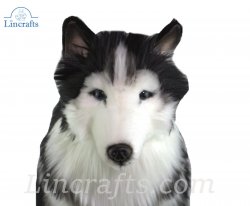 Soft Toy Dog, Black & White Husky by Hansa (46cm) 6495