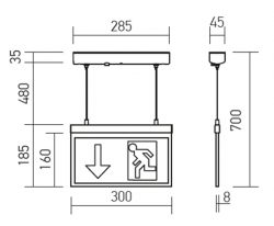 Knightsbridge 230V  2W LED Suspended Double-Sided Emergency Exit Sign (EMLSUS)