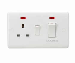 Knightsbridge Curved Edge 45A DP Cooker Switch and 13A Socket with Neons (White Rocker) (CU8333NW)