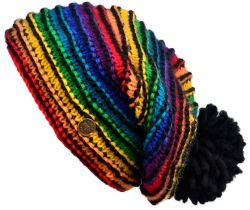 Half fleece lined pure wool - reverse  ridge slouch - rainbow