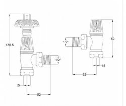 Bayswater Satin Nickel Angled Thermo Radiator Valve C/W Lockshield (Fluted)