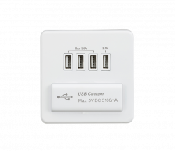 Knightsbridge Screwless Quad USB Charger Outlet (5.1A) - Matt White with White Insert -(SFQUADMW)
