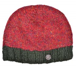 Pure Wool Heather border beanie - rust heather - dark green border