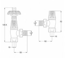 Bayswater Chrome Angled Thermo Radiator Valve C/W Lockshield (Fluted)