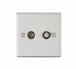 Knightsbridge TV & SAT TV Outlet (isolated) - Square Edge Brushed Chrome - (CS014BC)